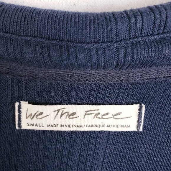 We The Free FP Annie Ribbed Collared Top Pullover Preppy Oversized size S Navy - Picture 5 of 12